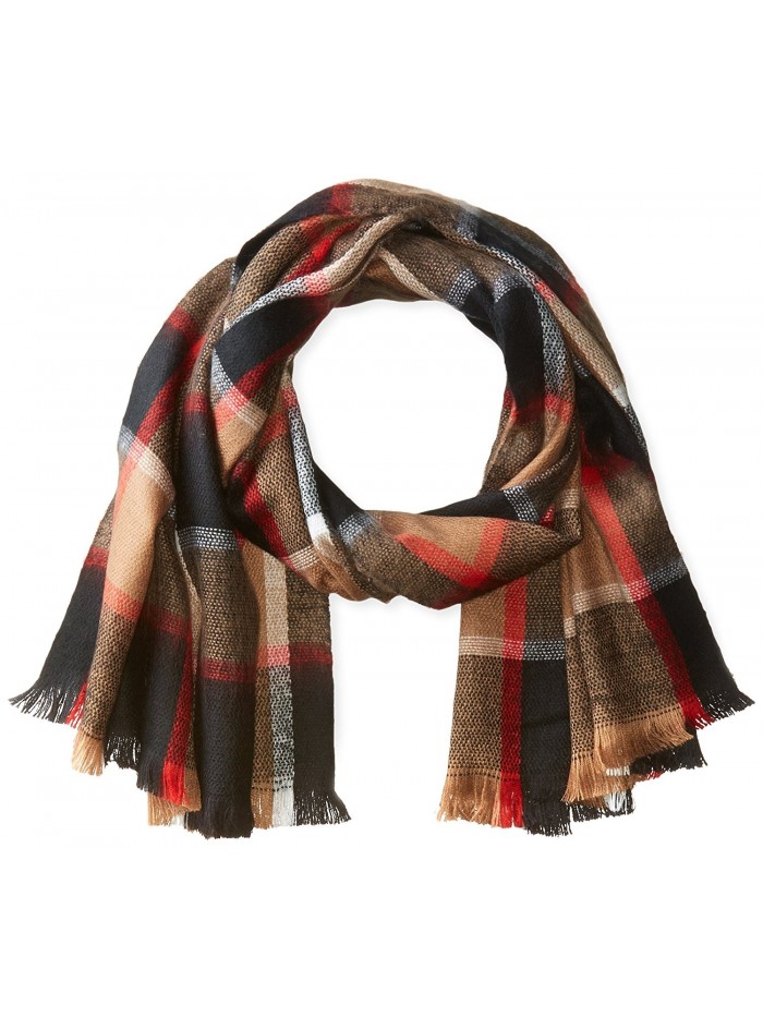 David & Young Women's Traditional Check Plaid Woven Blanket Scarf with Fringe - Camel - CJ12173D7XR