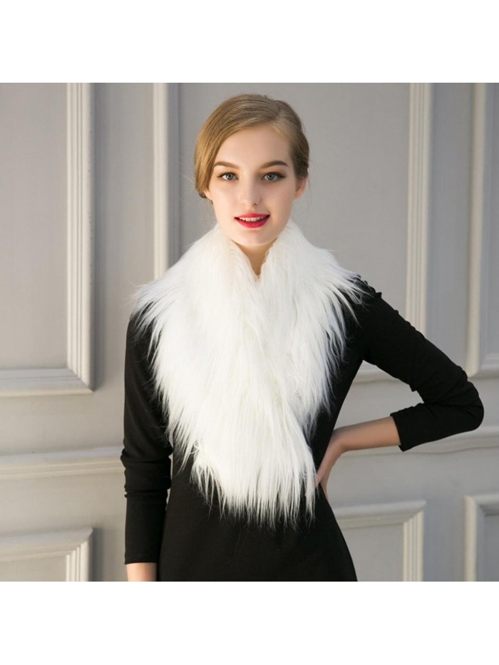 Women's Ladies Winter Noble Scarf Faux Fur Wedding Shawl Wrap - White ...