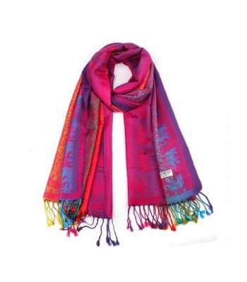 Welcomeuni Hot Lady Women Double Sided Elephant National Wind Scarf Wrap Shawl - Hot Pink - CM12876412X