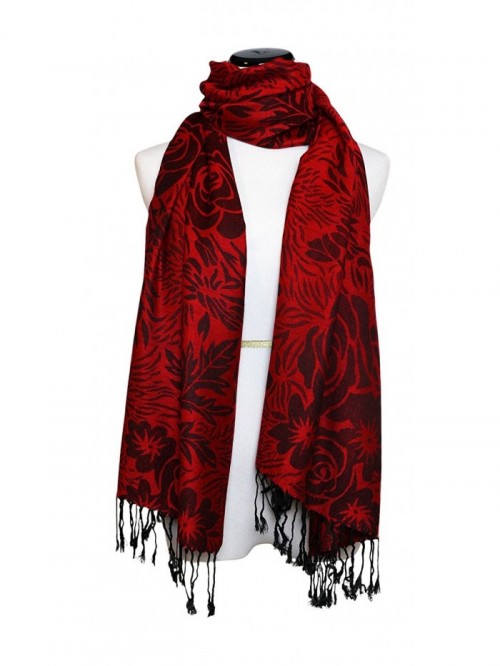 Rose Jacquard Scarf Women's Fashion Shawl Long Soft Accent Wrap In Red ...