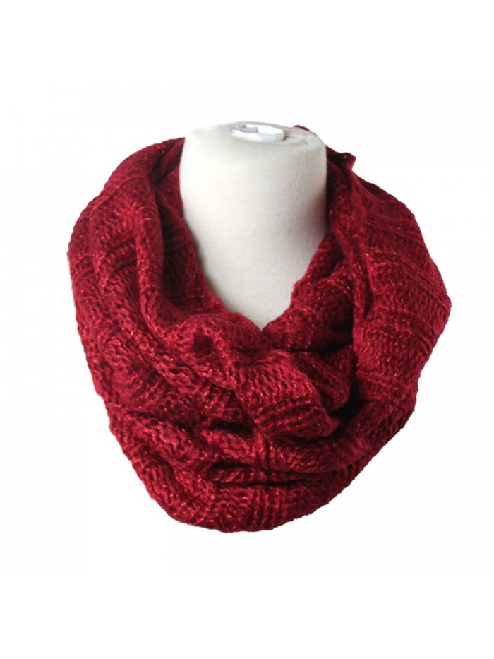 Premium Women's Winter Warm Scarf Infinity Cable Knit Cowl Neck Long Scarf Shawl - Warm Red - C3127KBLM69