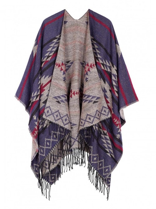 Women's Printed Tassel Open front Poncho Cape Cardigan Wrap Shawl ...