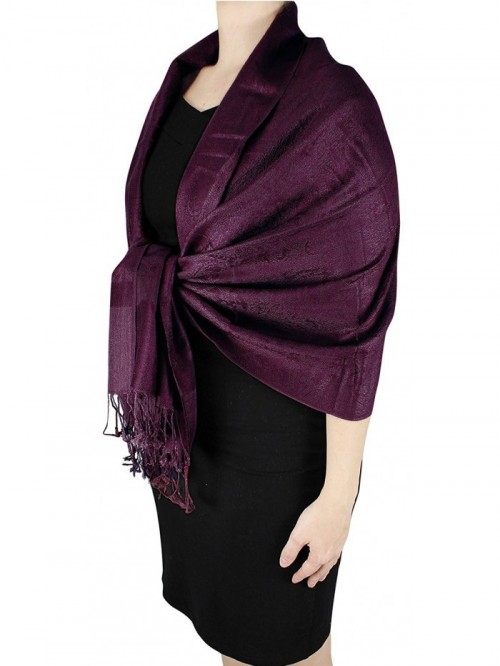 Double Layer Hues of Purple Jacquard Paisley Pashmina Feel Shawl - Wine ...