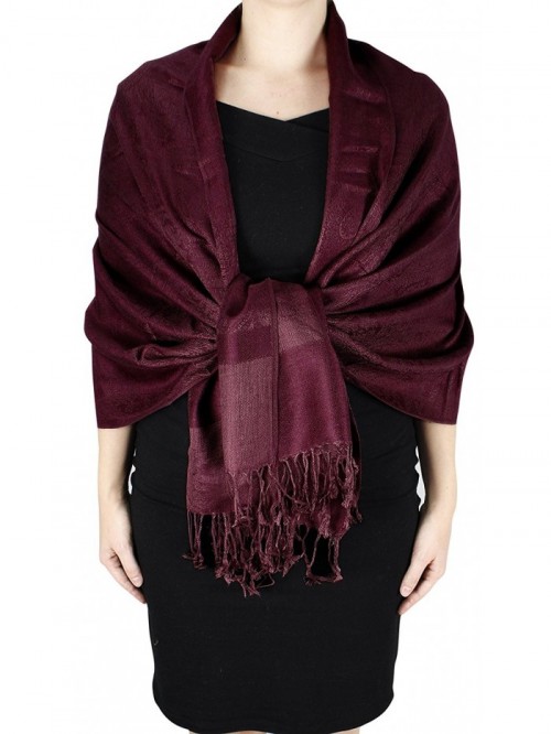 Double Layer Hues of Purple Jacquard Paisley Pashmina Feel Shawl - Wine ...