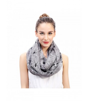 Lina & Lily Spider and Web Print Women's Infinity Loop Scarf Halloween Accessory - Gray - CC11OWJTKHV