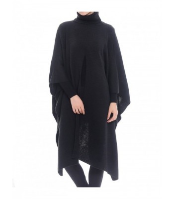 Women's Knitted Open Front Turtleneck Pullover Sweater Poncho Topper ...