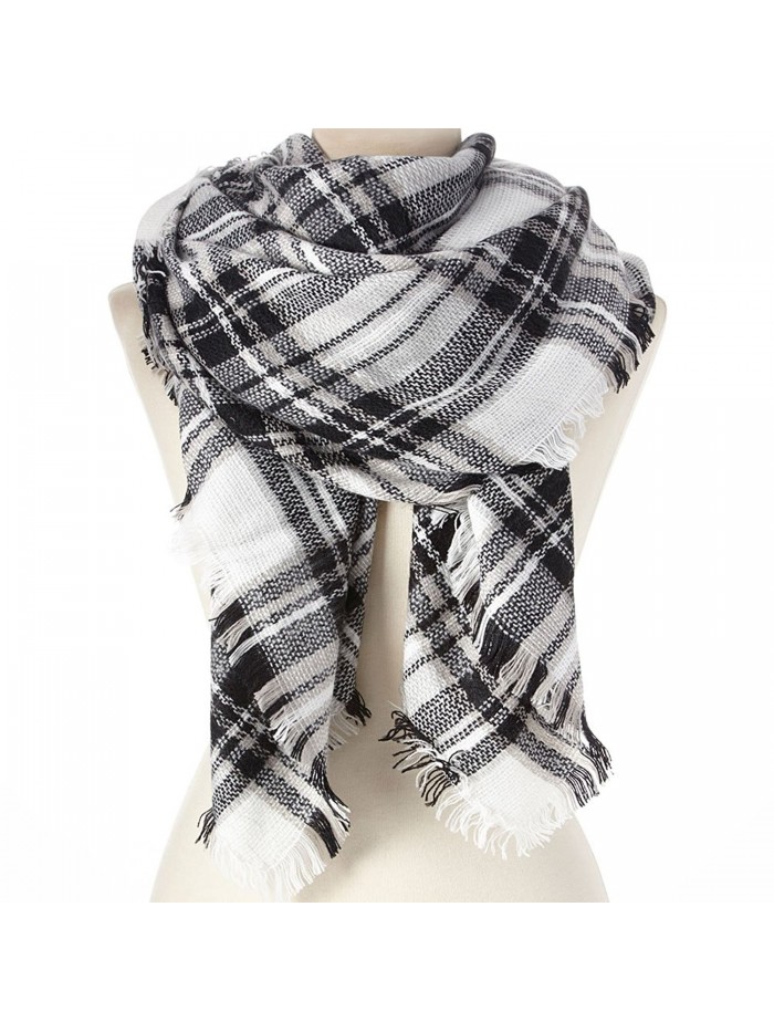 Large Blanket Scarf Shawl Black & White Plaid 54"x 56" - CJ120Z6MP3F