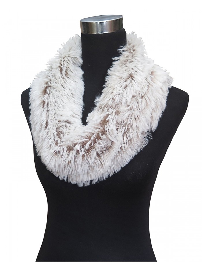 Bi-color Women's Infinity Loop Faux Fur Winter Scarf - White and Brown ...