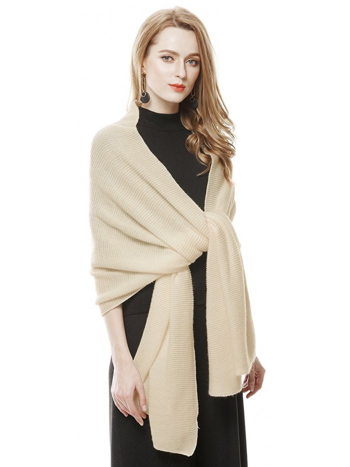 Women's Girls Knit Long Shoulder Scarf Warm Shawl - Beige - C112MFB0L7F