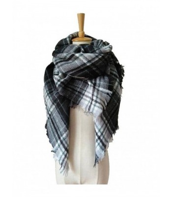 DYS Women's Cashmere Feel Scarf Plaid Wraps Shawl for Autumn 55"55"(29 colors) - N-black-white - CT186ONHKQZ