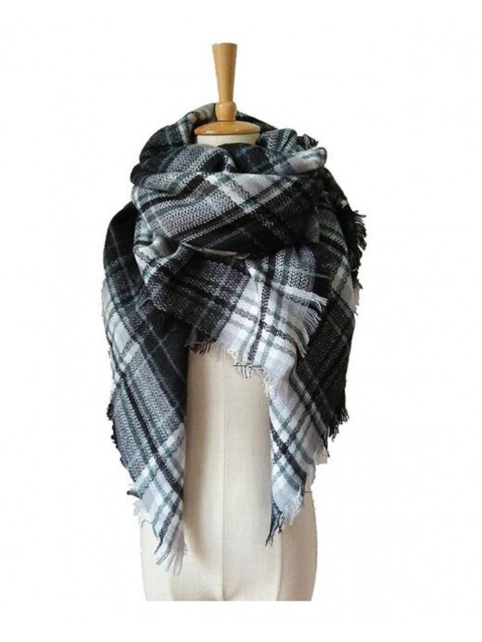 DYS Women's Cashmere Feel Scarf Plaid Wraps Shawl for Autumn 55"55"(29 colors) - N-black-white - CT186ONHKQZ