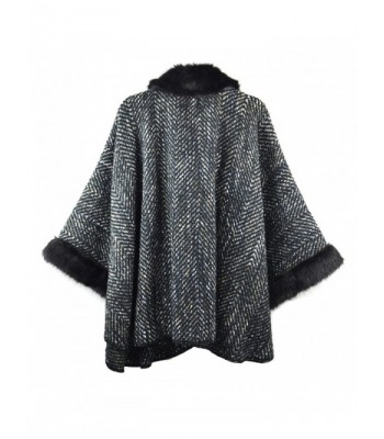 Women Luxury Faux Fur Poncho Topper Cloak Coat Sweater Cap Wraps - Col ...
