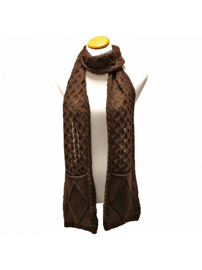 Classic Knit Unisex Winter Scarf With Pockets - Brown - CY110FSEFK5