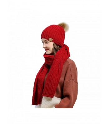 Winter Warm Knitted Women Fashion Scarf and Beanie Hat Set - Red ...