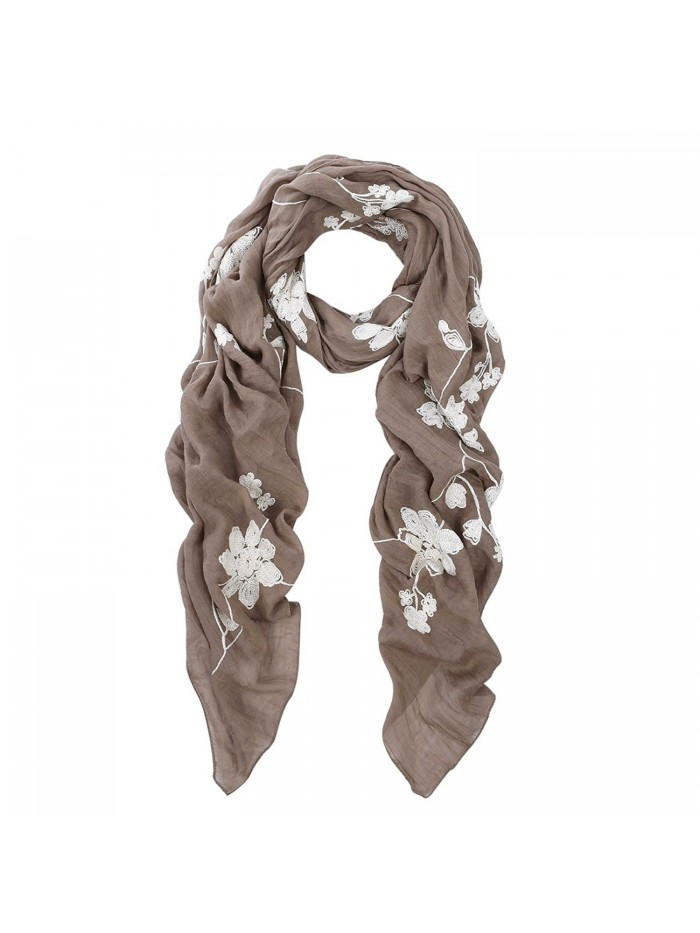 Premium Elegant Lace Floral Embroidered Scarf Wrap - Different Colors Available - Taupe - CK1279CJ8EH