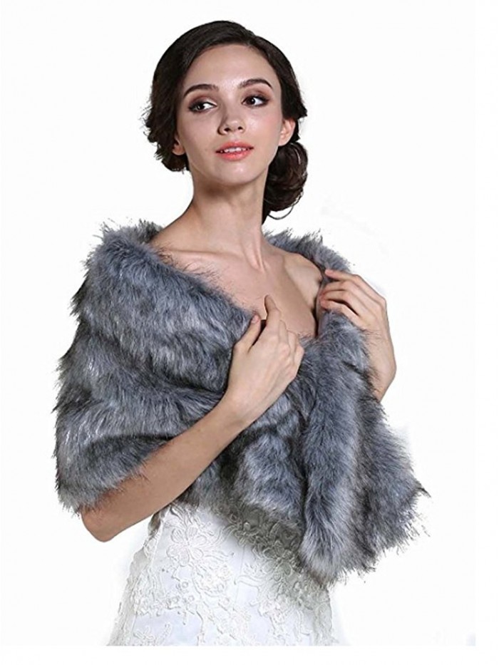 Wedding Fur Wraps Shawls for Women (Grey) - CS185QOXE3Y