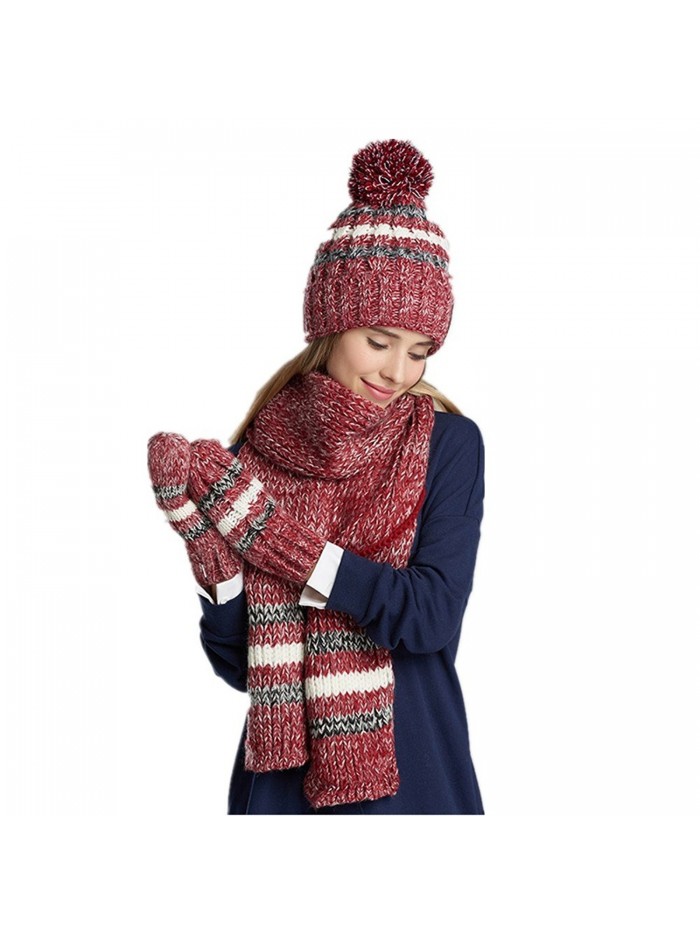 Women Fashion Hat gloves scarf set Winter Warm Knitted Scarf and Hat ...