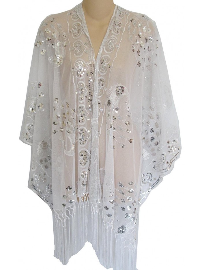 Sheer Peacock & Heart Sequin Fringed Evening Wrap Shawl for Prom ...