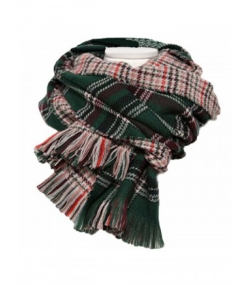 Women's Colorful Plaid Tartan Blanket Scarf Large Winter Shawl Wrap with Fringe - Green - C012612JQWZ