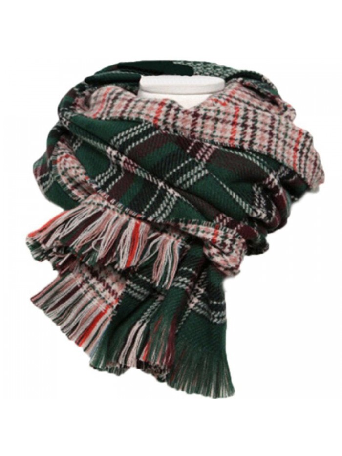 Women's Colorful Plaid Tartan Blanket Scarf Large Winter Shawl Wrap with Fringe - Green - C012612JQWZ