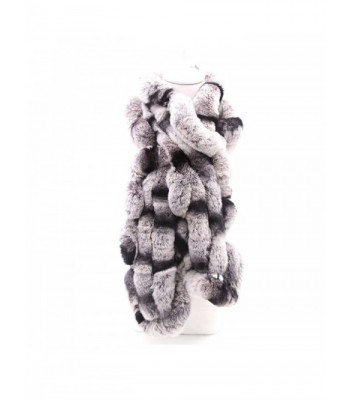 MMFur Natural Rex Rabbit Women Fur Knit Scarf Warm Long - White Gray - C812LUG34JX