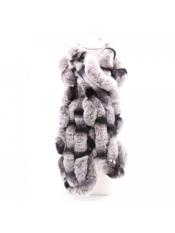 MMFur Natural Rex Rabbit Women Fur Knit Scarf Warm Long - White Gray - C812LUG34JX