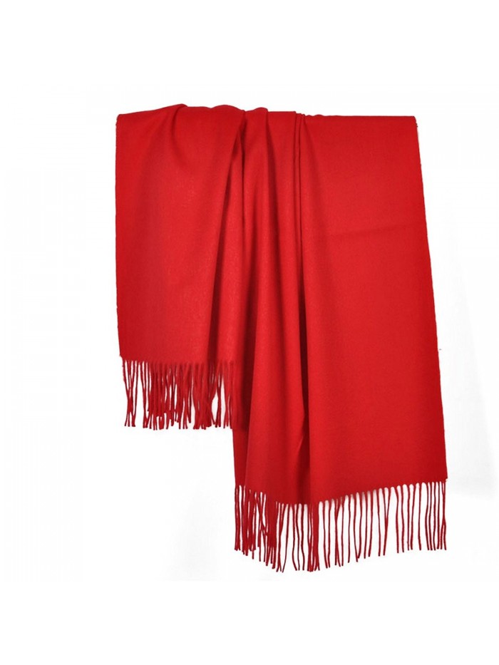 Sherry007 Women's Extra Large 78"x27" Cashmere Wool Blend Tassels Winter Blanket Scarf Shawl Wrap - Red - C912KHFOD4N