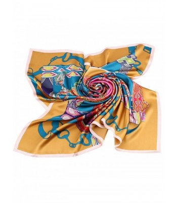 MYSTRYL FASHION100%Silk Women's Large Square Scarves - Gold - CV17XMRTGOA