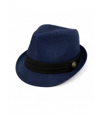 Textured Pattern Fashion Fedora with Black Band & Button - Navy ...