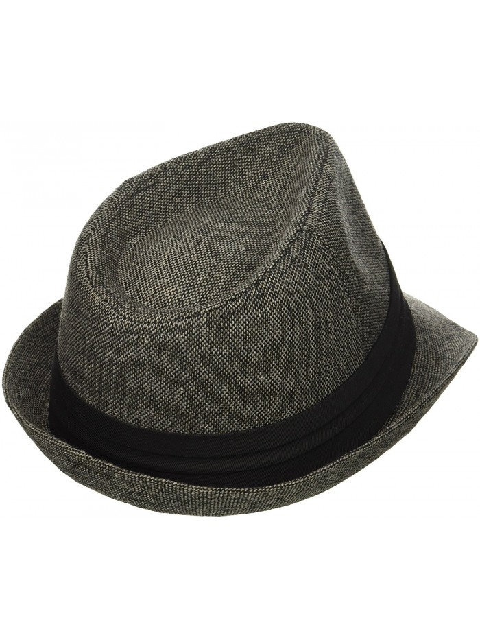 Men's Fedora Hat W/Pleated Headband and Metal Logo Plate - Charcoal ...