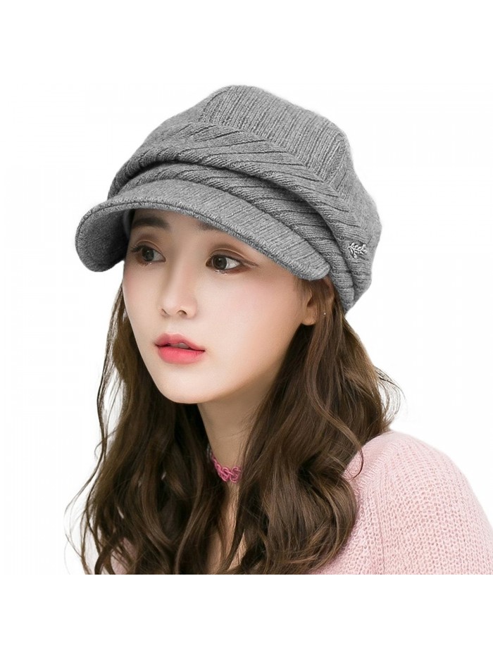 Wool Knitted Visor Beanie Winter Hat for Women Newsboy Cap Warm Soft ...