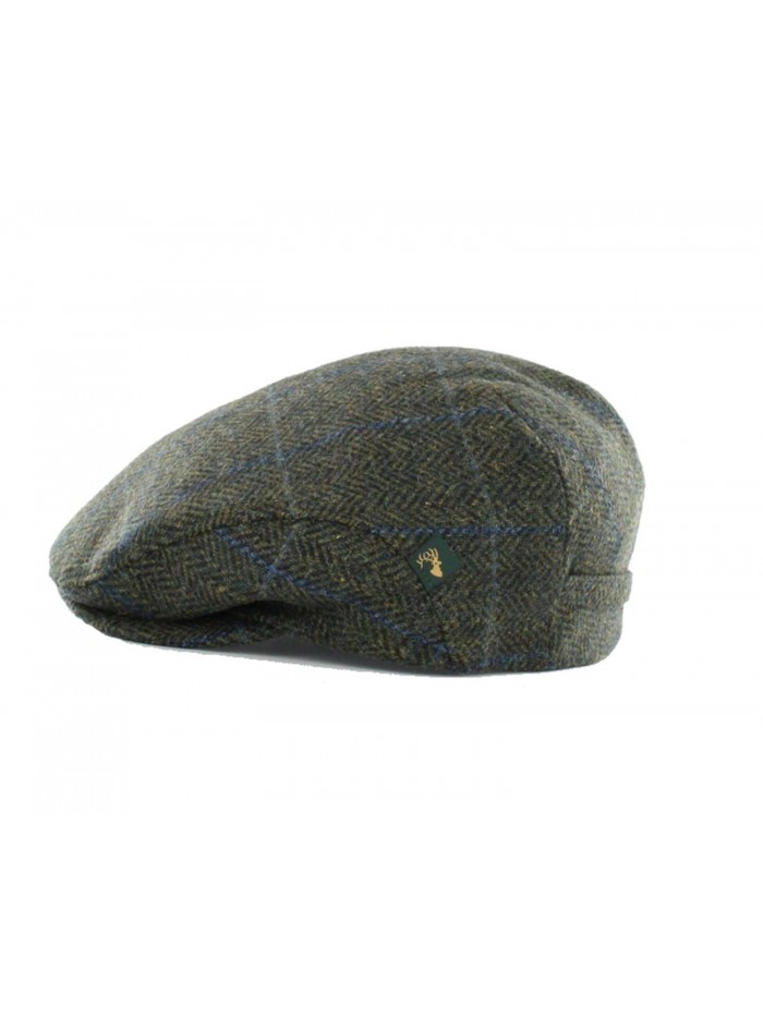 Irish Tweed Cap Green Plaid Herringbone 100% Wool - CQ12I6L470P