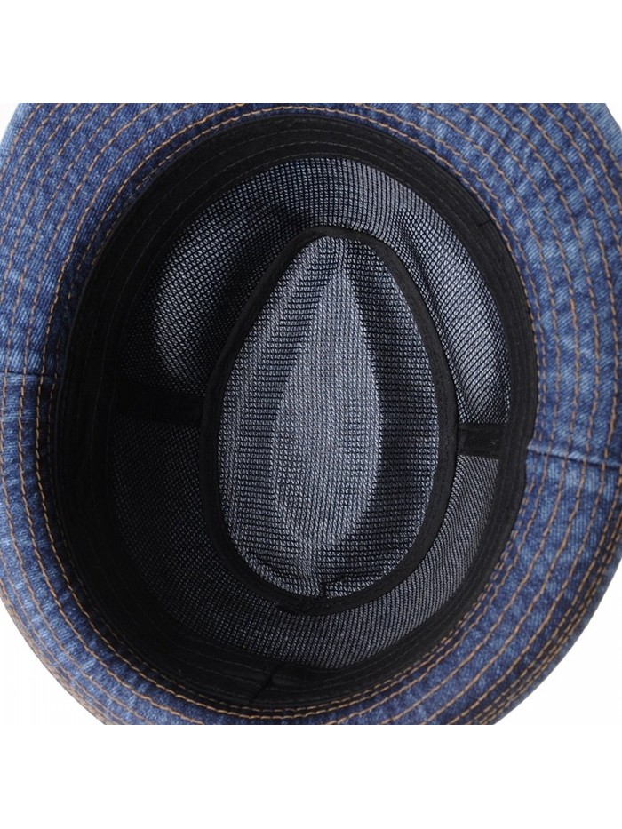 Denim Fedora Hat Plain Stitch Washed Short Brim DW6646 - Blue - C1182ZLG2G7