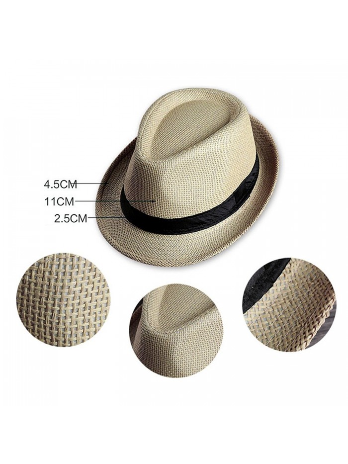 Men's Short Brim Straw Fedoras Panama Hat - Coffee - C412JFNO32P
