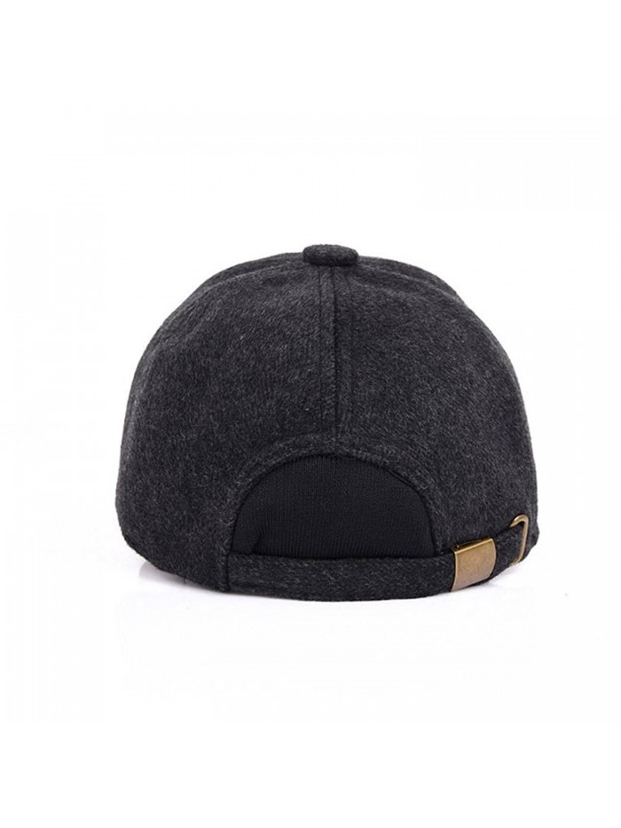 Men's Wool Warm Soft Lined Cap Adjustable Baseball Winter Hats - Black ...