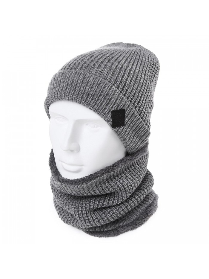 2 Piece Wool Knit Hat & Scarf Sets Fleece Lined Beanies Neck Gaiter ...