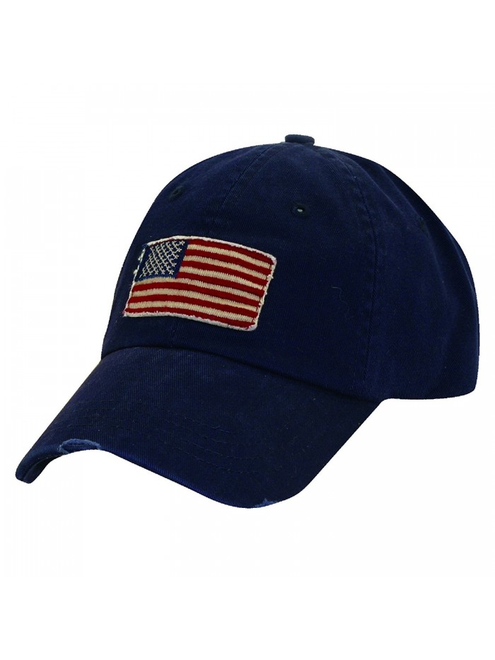 Cotton Stars and Stripes American Flag Baseball Hat - Navy - C011K43RJUT