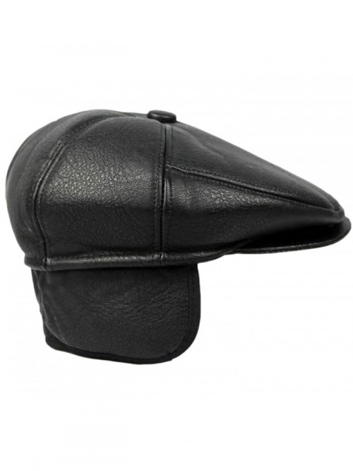 Flat Cabbie Men's Classic Newsboy Flat Cap Hat with Ear Flaps - Black ...