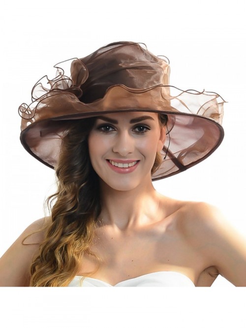 Women Church Kentucky Derby Hat Organza Wide Brim Hat (Brown) - C012BTOKQA5