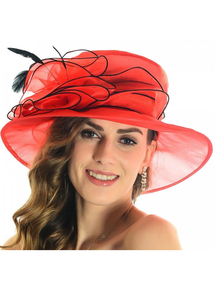 Lady Church Derby Kentucky Formal Event Plume Organza Hat Sm055 (red) - C611MGQQO0N