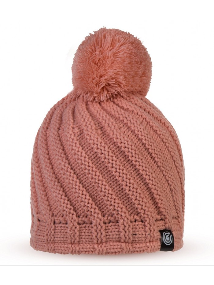 Womens Ribbed Pom Beanie Hat With Warm Fleece Lining - One Size - Light ...