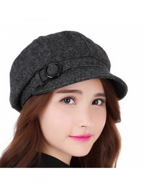 Womens newsboy Cabbie Hat Vintage Wool Beret Cap - Black-Grey - C3185YOG0IZ