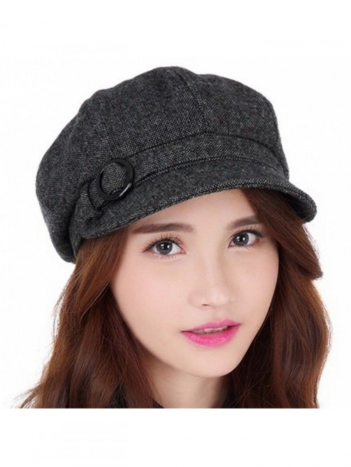 Womens newsboy Cabbie Hat Vintage Wool Beret Cap - Black-Grey - C3185YOG0IZ