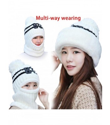 Windproof Neck Warmer Ski Face Mask Fleece Hat Balaclava Beanies 3-In-1 Women - White - CX187LK8YQU