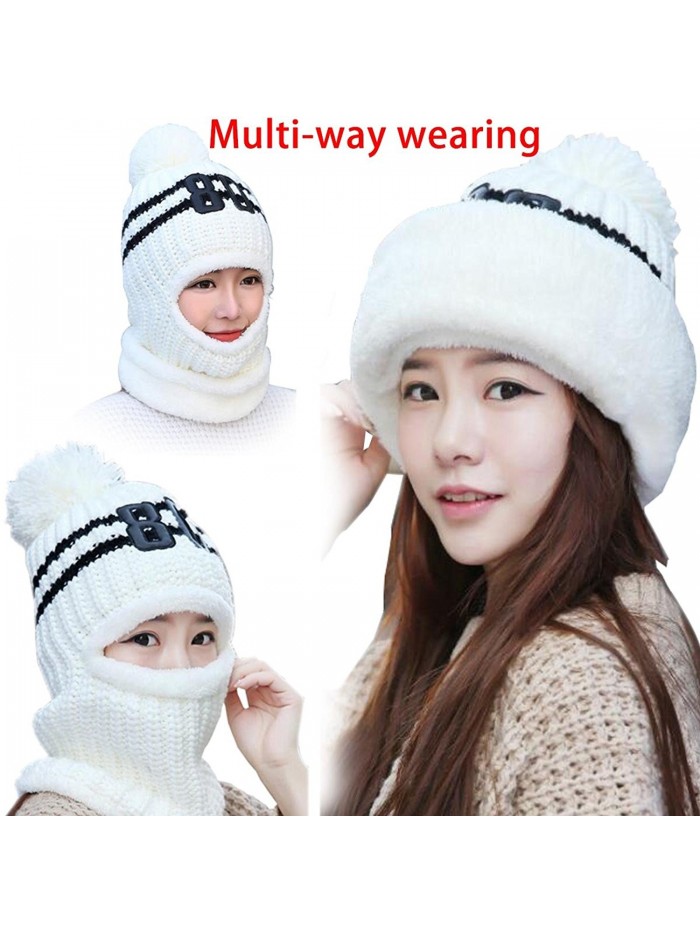 Windproof Neck Warmer Ski Face Mask Fleece Hat Balaclava Beanies 3-In-1 Women - White - CX187LK8YQU