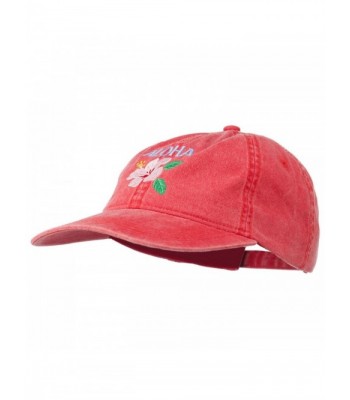 Hawaii Flower Aloha Embroidered Washed Cap - Red - CH11RNPIF6D