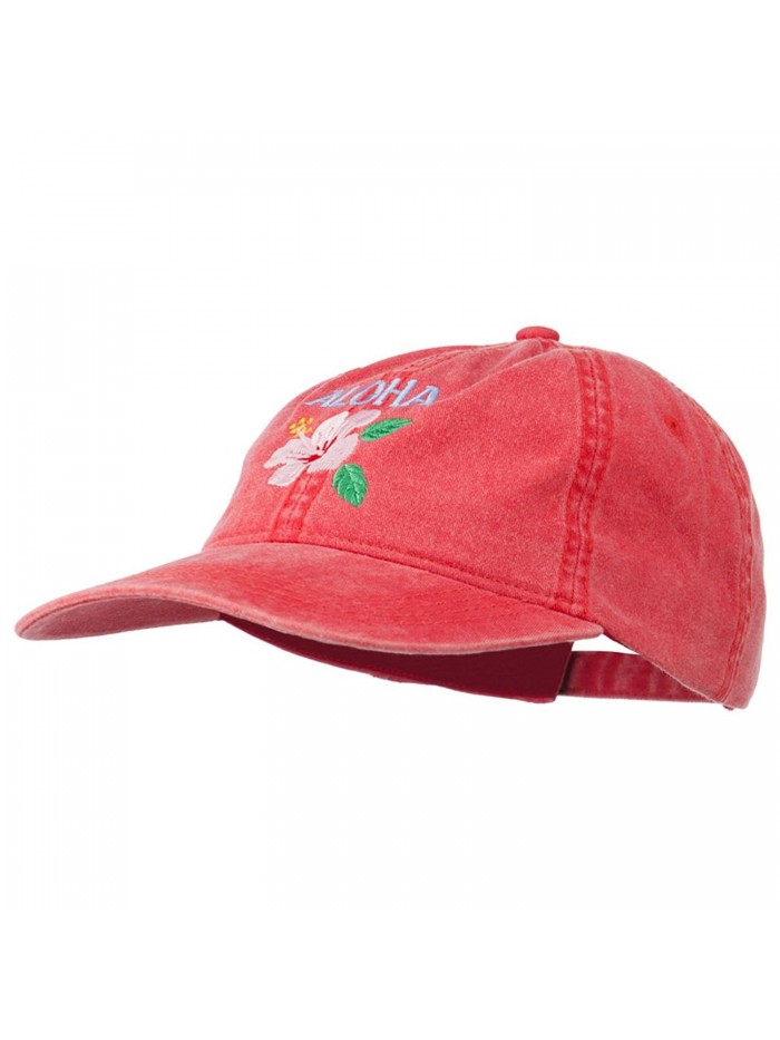 Hawaii Flower Aloha Embroidered Washed Cap - Red - CH11RNPIF6D