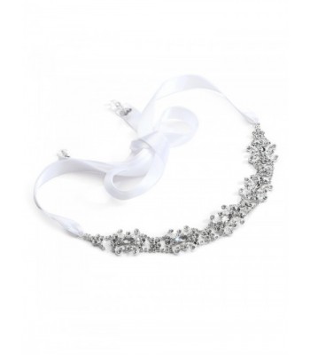 Mariell Silver Crystal Rhinestone Headband Wedding Bridal Ribbon Hair Vine - White - CN12NS3QBUQ