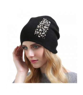 QUEENFUR Womens Wool Hat - Winter Cashmere Caps Oversized Beanies With Rhinestones Ski Hats - Style2-black - CN187CTIKOC