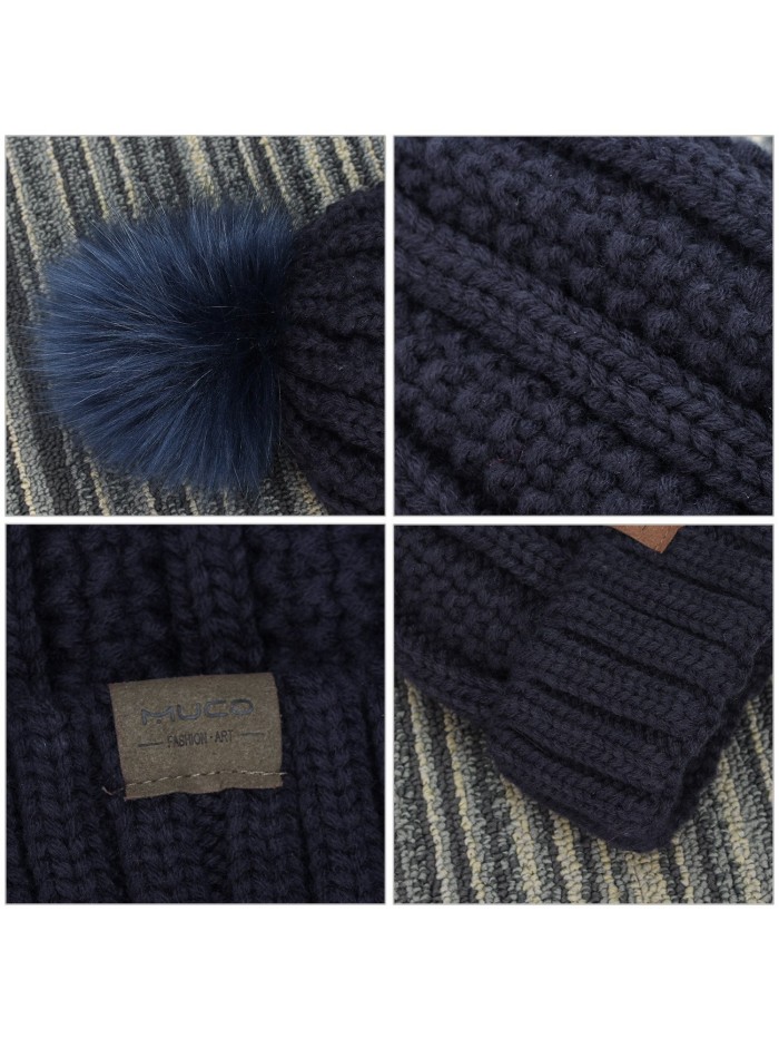 Womens Beanie Winter Hat Knit Chunky Faux Fur Warm Linling Pom Poms Hat ...